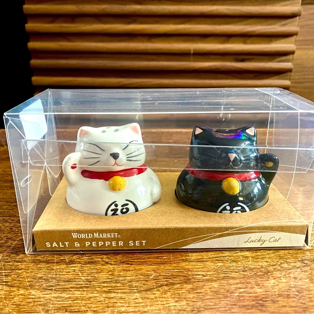 NWT Ceramic Maneki Neko Salt and Pepper Shaker Set